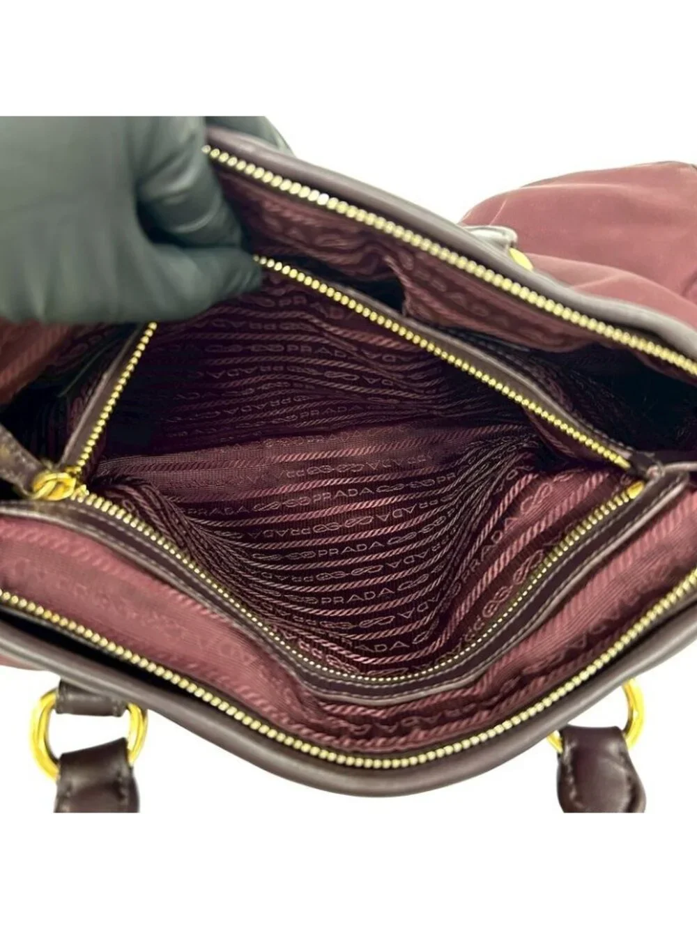 Prada Logo Leather Tessuto 2-Way Shoulder Bag Wine Red - Picture 10 of 10